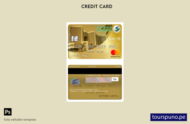 listo para imprimir plantilla dorada mastercard de Túnez Amen Bank